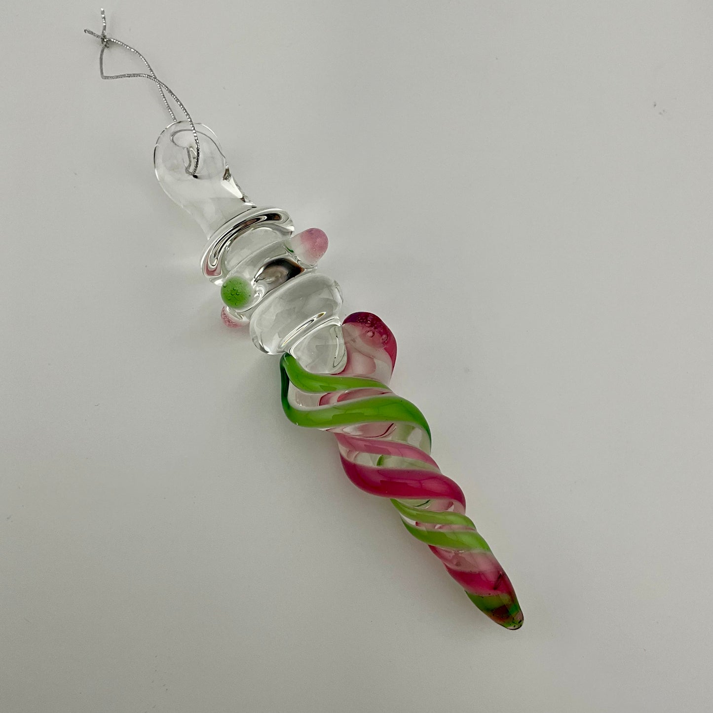 3 Pack Telemagenta and Plantphibian Green Glass Icicle Ornament  "Holiday Special"