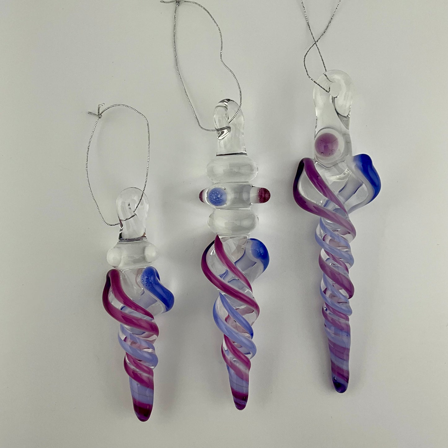 3 Pack of Royal Jelly and Neptune Blue Glass Icicle Ornament  "Holiday Special"