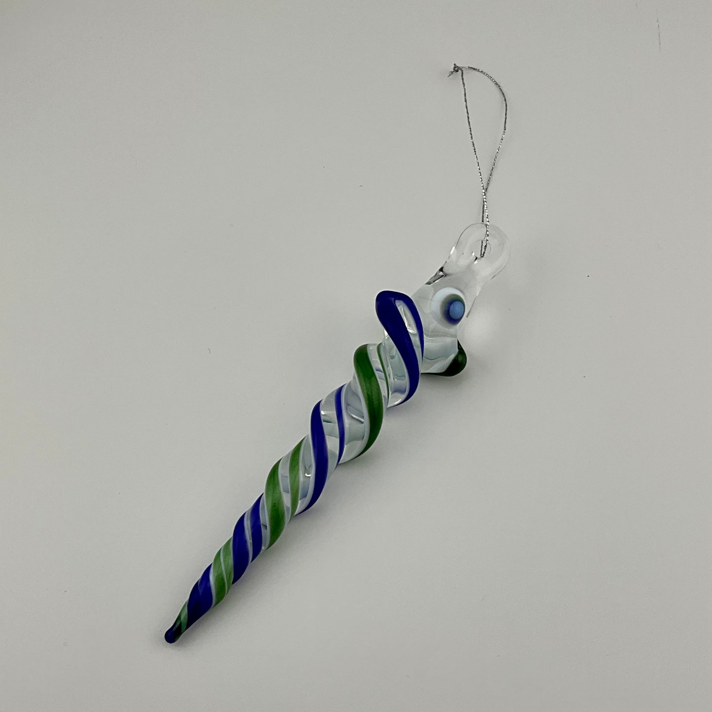 Green and Blue Glass Icicle Ornament