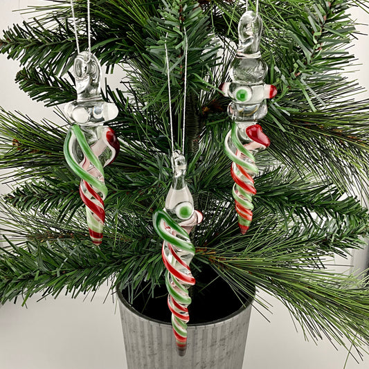 3 Pack Elvis Red and Sparkly Green Glass Icicle Ornament  "Holiday Special"