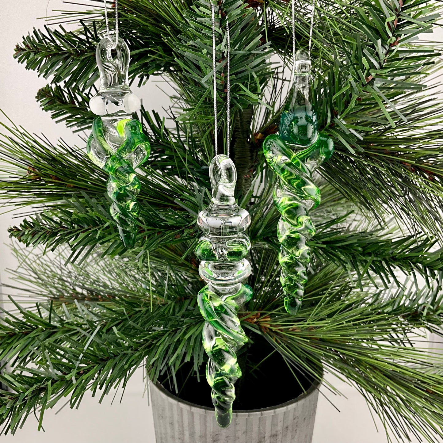 3 Pack Plantphibian Green Glass Icicle Ornament  "Holiday Special"