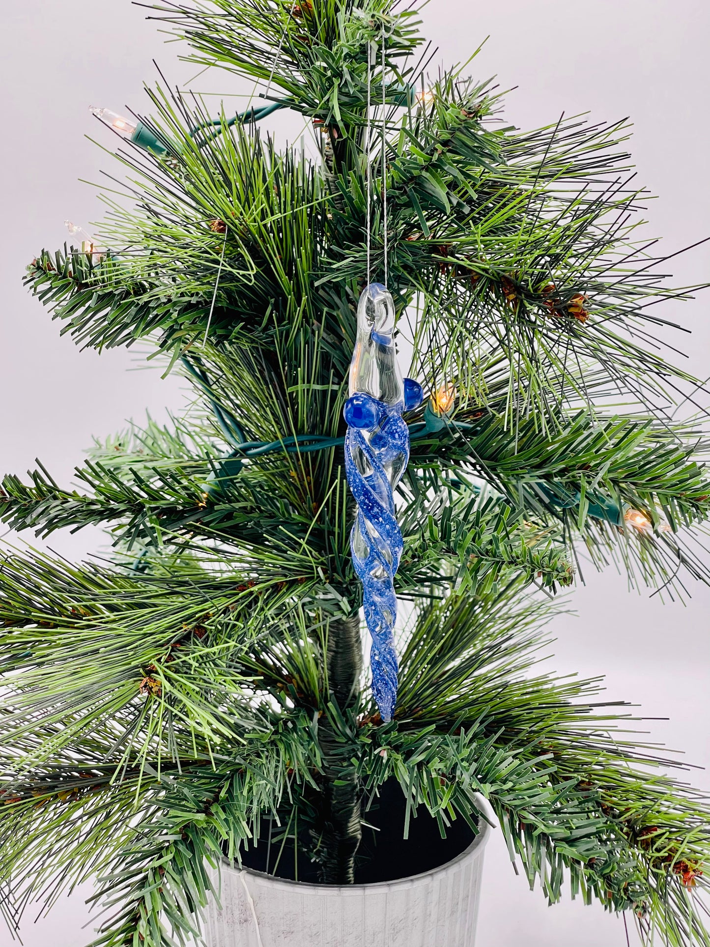 Blizzard Blue Glass Icicle Ornament