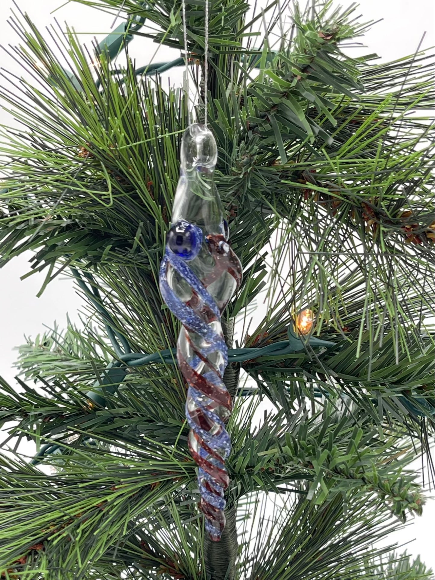 Blizzard Blue and Red Glass Icicle